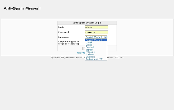 SpamWall System Login Screen