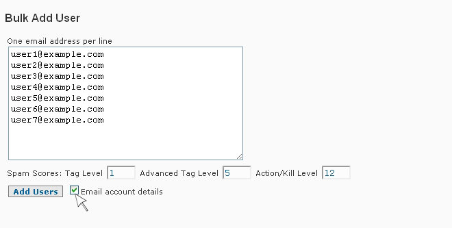 SpamWall Manager Users Bulk Add