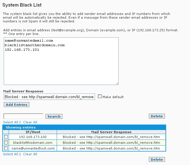 SpamWall System Blacklist