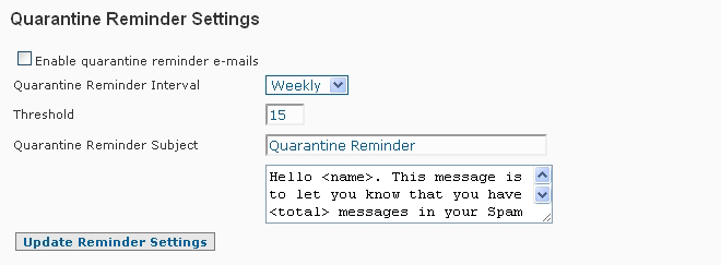 System Settings Quarantine Reminders