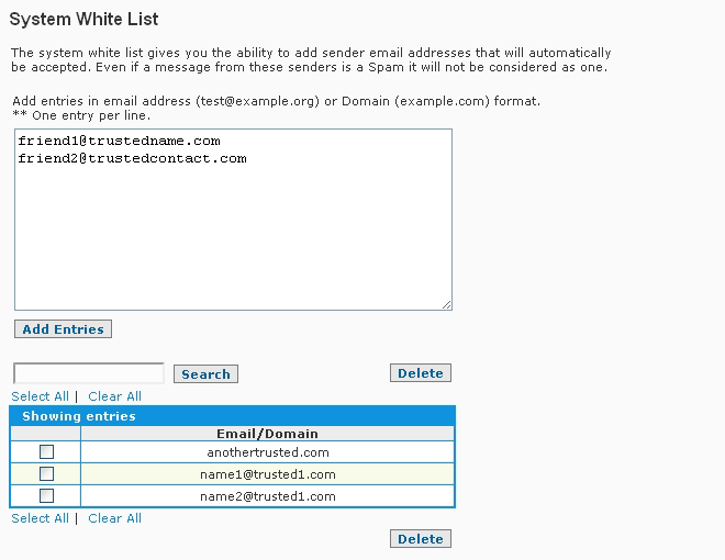 SpamWall Sytem Whitelist